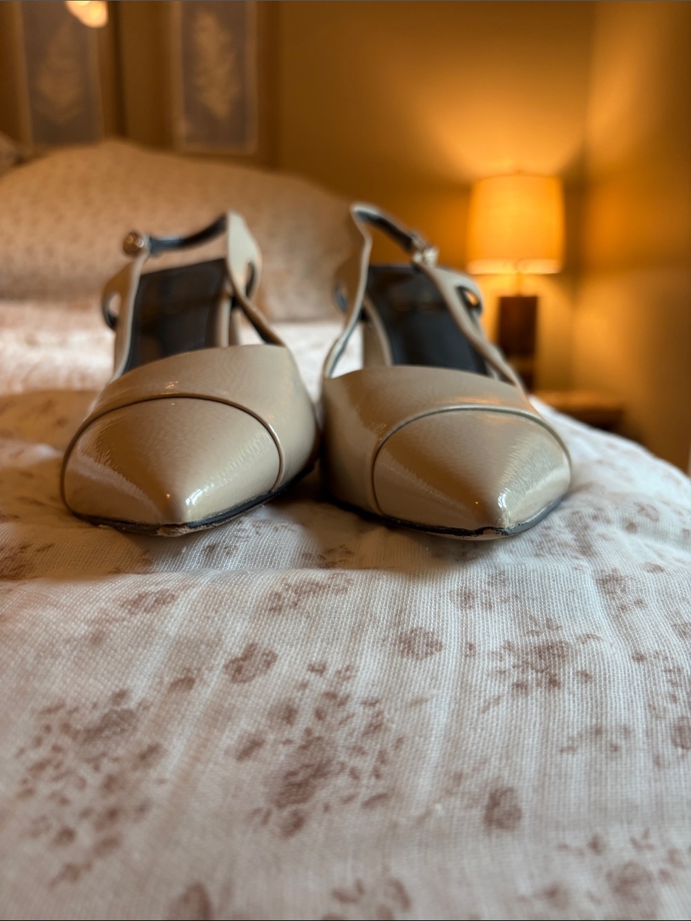 Franco Sarto Cream Patent Pointed Slingback Heels - Picture 16 of 17